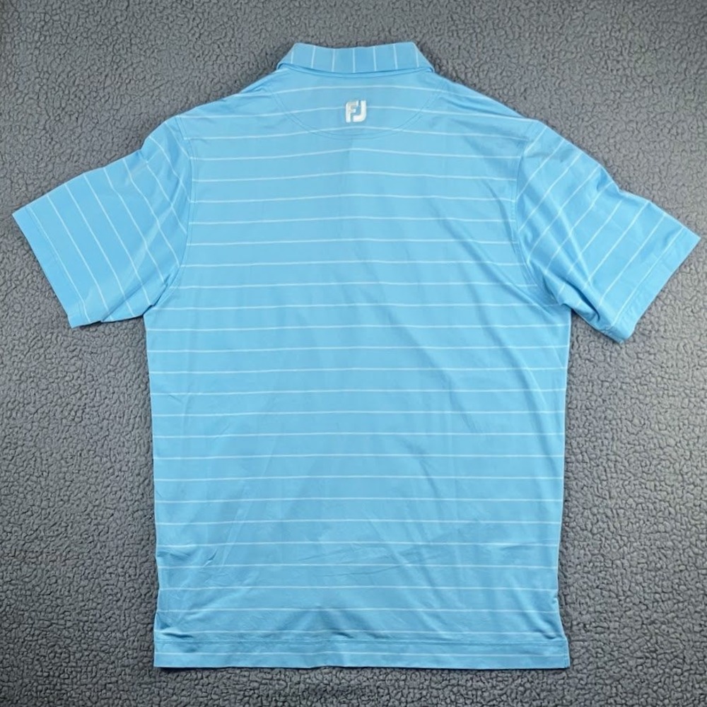 FootJoy Mens Large Light Blue Striped Short Sleeve Golf Polo Shirt FJ Logo - Picture 3 of 12
